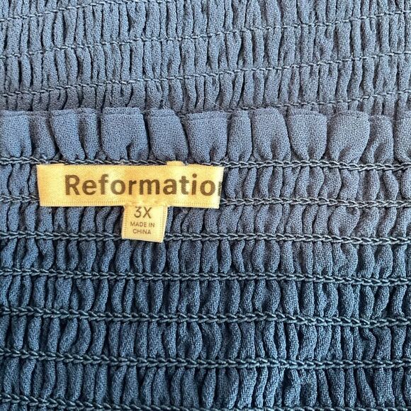 Reformation Pinto Caspian Blue Smocked Square Neck Long Sleeve Top Size 3X - Picture 3 of 4